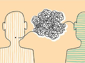 graphic of messy speech bubble in between two people